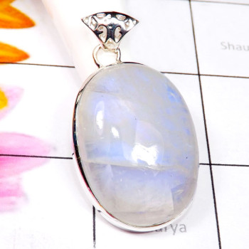 Rainbow Moonstone G - RNB992-925 Plain Silver Rainbow Moonstone Cab Stunning Pendant