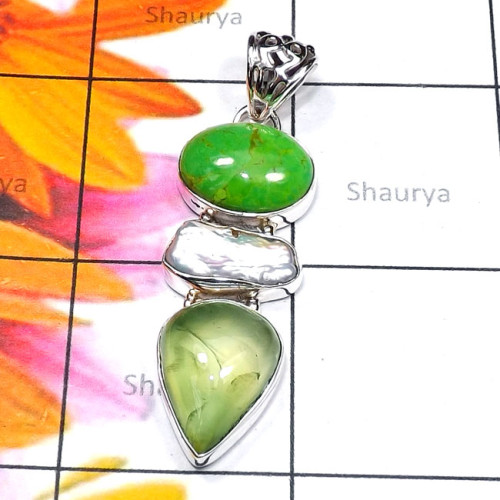 Prynite O - ISP858-Biwa Pearl with Cut n Cab Gemstone 925 Sterling Silver Fa Prynite O - ISP858-Biwa Pearl with Cut n Cab Gemstone 925 Sterling Silver Fa
