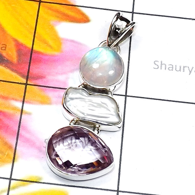 Rainbow, Amethyst B - ISP857-Semiprecious Cut n Cab Gemstone 925 Silver Handmade Stunn Rainbow, Amethyst B - ISP857-Semiprecious Cut n Cab Gemstone 925 Silver Handmade Stunn
