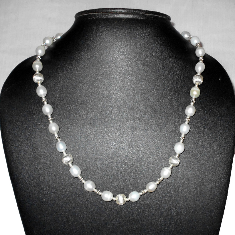 White pearl A - BDN999- 925 sterling silver beads Necklaces White pearl A - BDN999- 925 sterling silver beads Necklaces