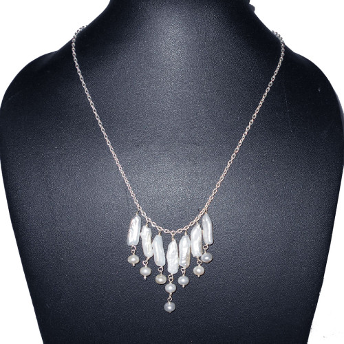 Biwa pearl, Pearl B - BDN998-Beautiful Handmade Necklaces with silver gems Beads whole Biwa pearl, Pearl B - BDN998-Beautiful Handmade Necklaces with silver gems Beads whole