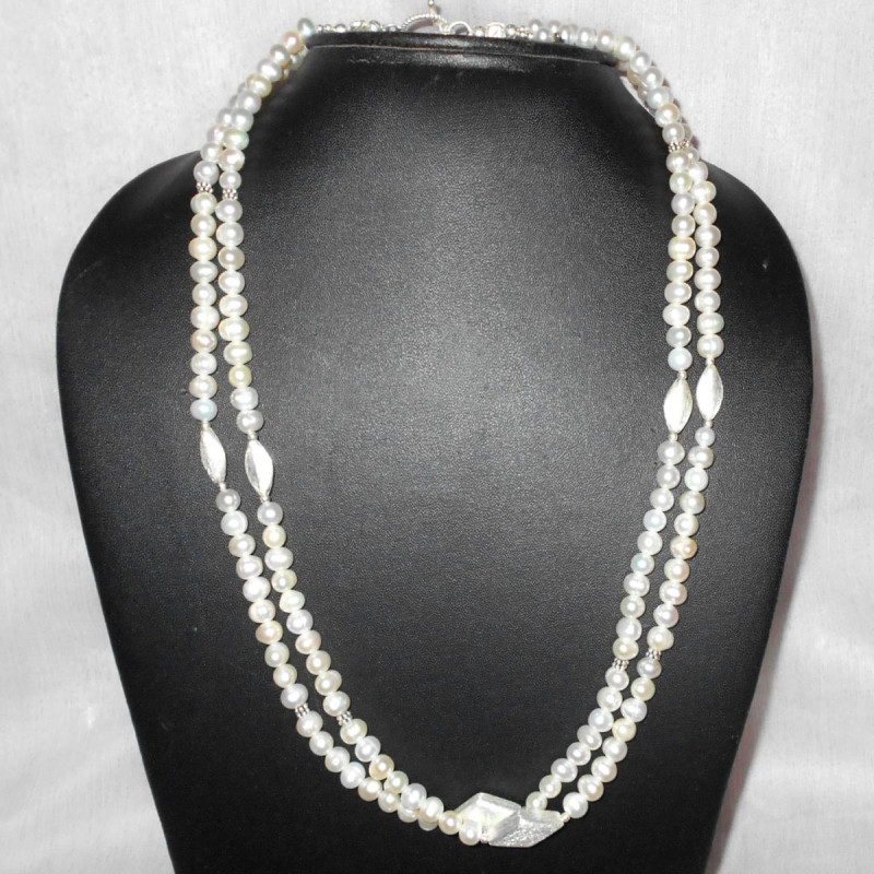 White pearl O - BDN997- Wholesale sterling silver with pearl beads handmade Neck