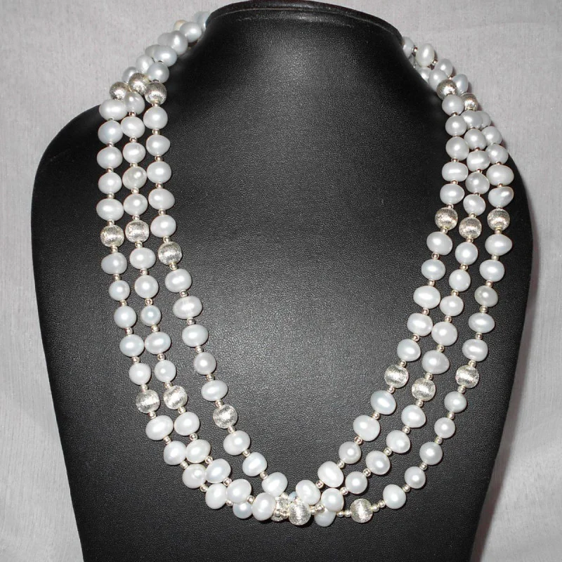 White pearl B - BDN996-Handmade beads Necklaces with 925 sterling silver White pearl B - BDN996-Handmade beads Necklaces with 925 sterling silver