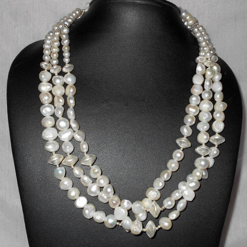 White pearl D - BDN996-Handmade beads Necklaces with 925 sterling silver
