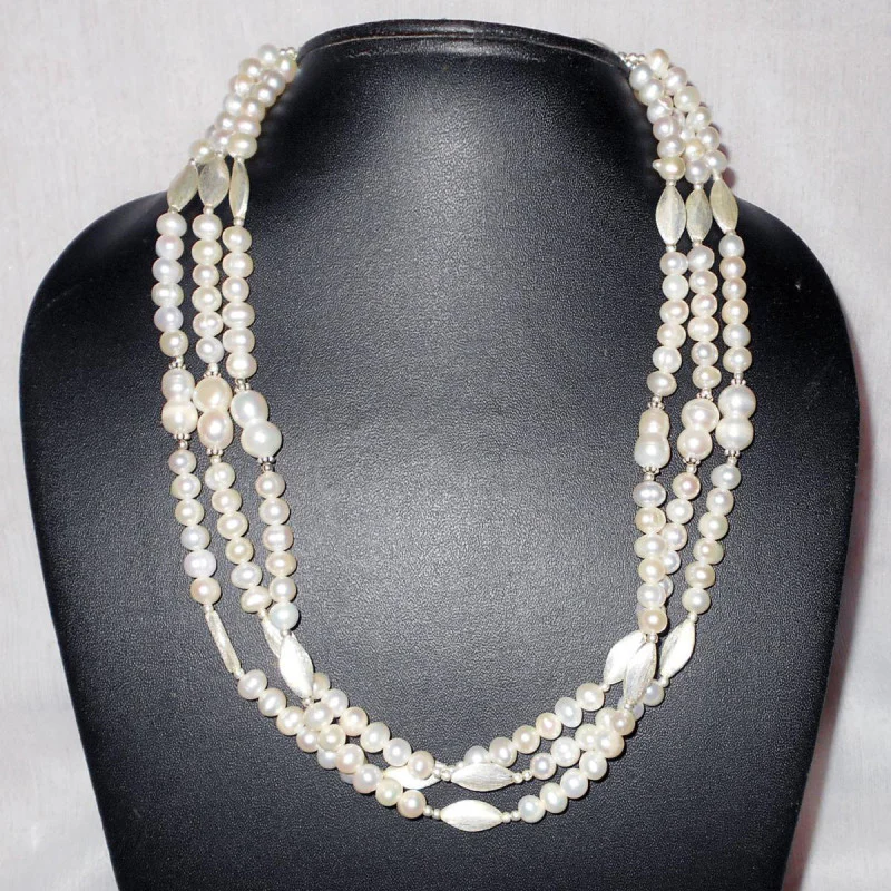 White pearl F - BDN996-Handmade beads Necklaces with 925 sterling silver White pearl F - BDN996-Handmade beads Necklaces with 925 sterling silver