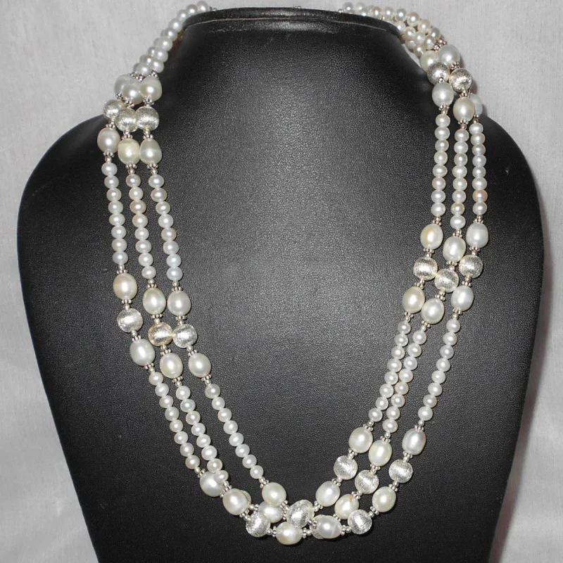 White pearl J - BDN996-Handmade beads Necklaces with 925 sterling silver