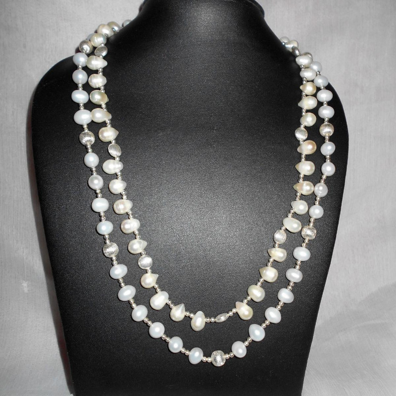White pearl O - BDN996-Handmade beads Necklaces with 925 sterling silver White pearl O - BDN996-Handmade beads Necklaces with 925 sterling silver