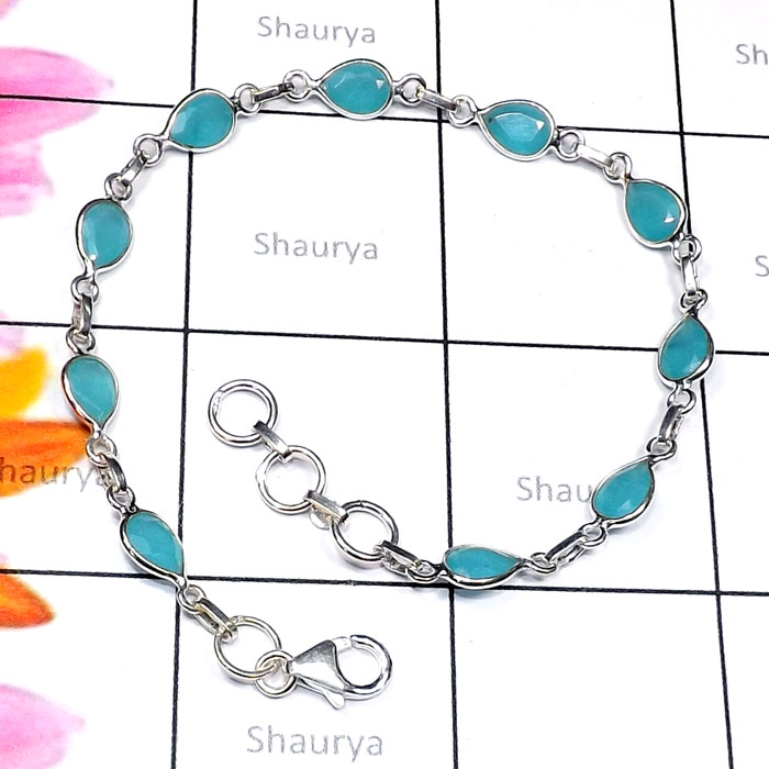 Chalcedony E - SBB924-Semiprecious Cut Gemstone 925 Silver Handmade Bejal Brace