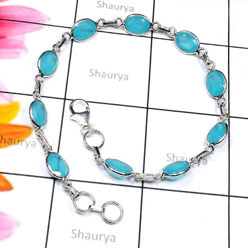 Chalcedony F - SBB924-Semiprecious Cut Gemstone 925 Silver Handmade Bejal Brace