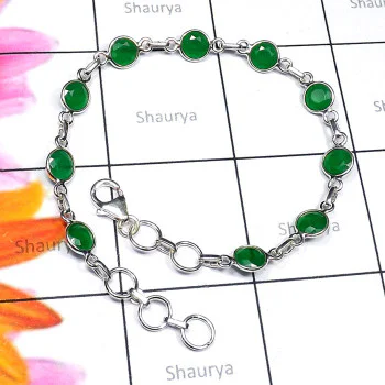 Emerald Corundum G - SBB924-Semiprecious Cut Gemstone 925 Silver Handmade Bejal Brace Emerald Corundum G - SBB924-Semiprecious Cut Gemstone 925 Silver Handmade Bejal Brace