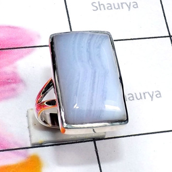 Blue Lace Agate B - BLC991-Exclusive 925 Silver Beautiful Blue Lace Agate Fancy Ring