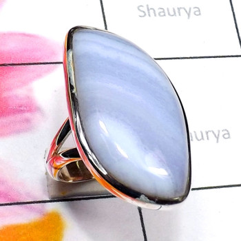 Blue Lace Agate O - BLC991-Exclusive 925 Silver Beautiful Blue Lace Agate Fancy Ring