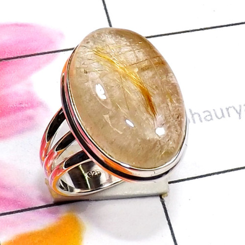 Golden Rutile C - GRT986-Fancy Shape Golden Rutile Made in 925 Silver Elegant Ring
