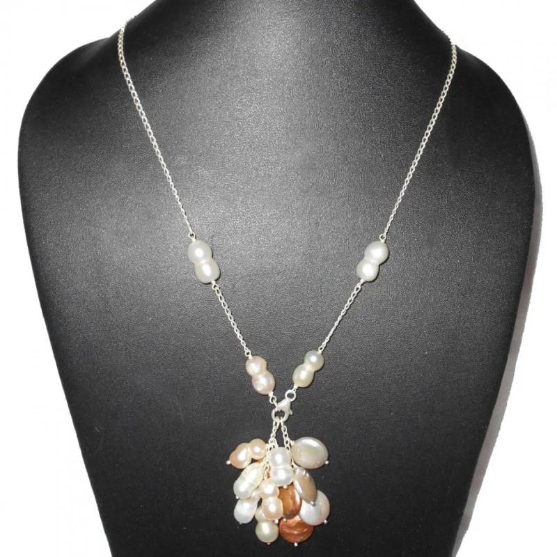 Pearl cab H - BDN989-Beautiful white Pearl with 925 sterling silver beads Neck