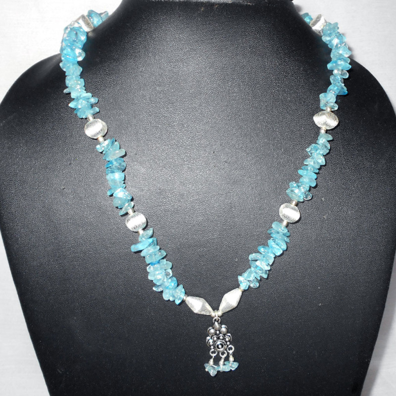 Blue Topaz O - BDN988-Semiprecious gemstone Beads with 925 sterling silver Blue Topaz O - BDN988-Semiprecious gemstone Beads with 925 sterling silver