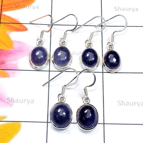 3 Pair Iolite Cab D - SVP909-Sterling 925 Silver with Iolite Cab 3 Pair Trendy Earring 3 Pair Iolite Cab D - SVP909-Sterling 925 Silver with Iolite Cab 3 Pair Trendy Earring