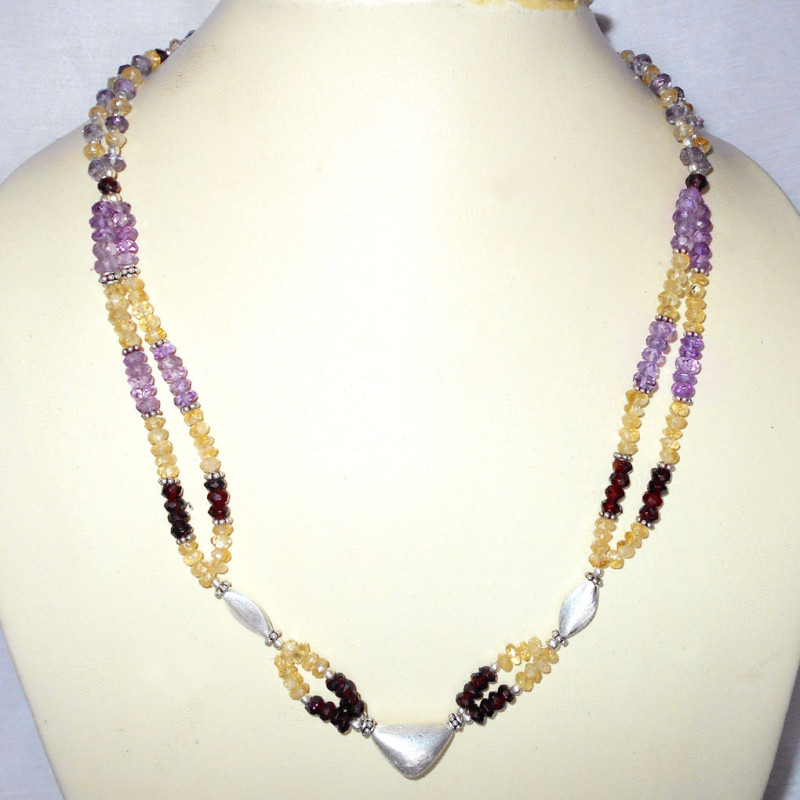 Citrine, Garnet, Amethyst cut E - BDN977-Faceted gemstone with 925 sterling silver Beads Necklaces Citrine, Garnet, Amethyst cut E - BDN977-Faceted gemstone with 925 sterling silver Beads Necklaces