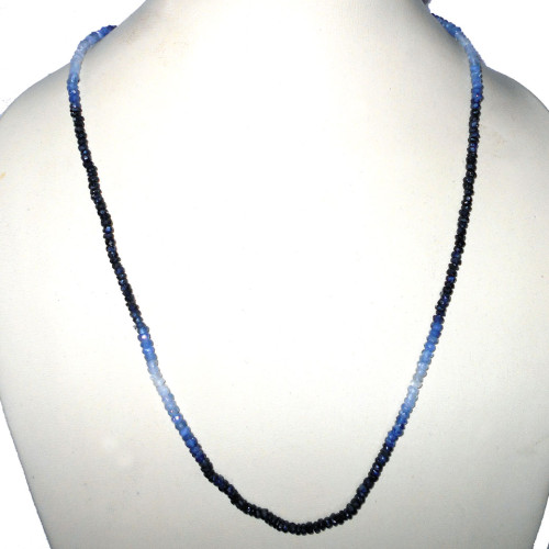 Natural Blue Sapphire cut O - BDN976- Genuine gemstone with 925 sterling silver Beads Necklace Natural Blue Sapphire cut O - BDN976- Genuine gemstone with 925 sterling silver Beads Necklace