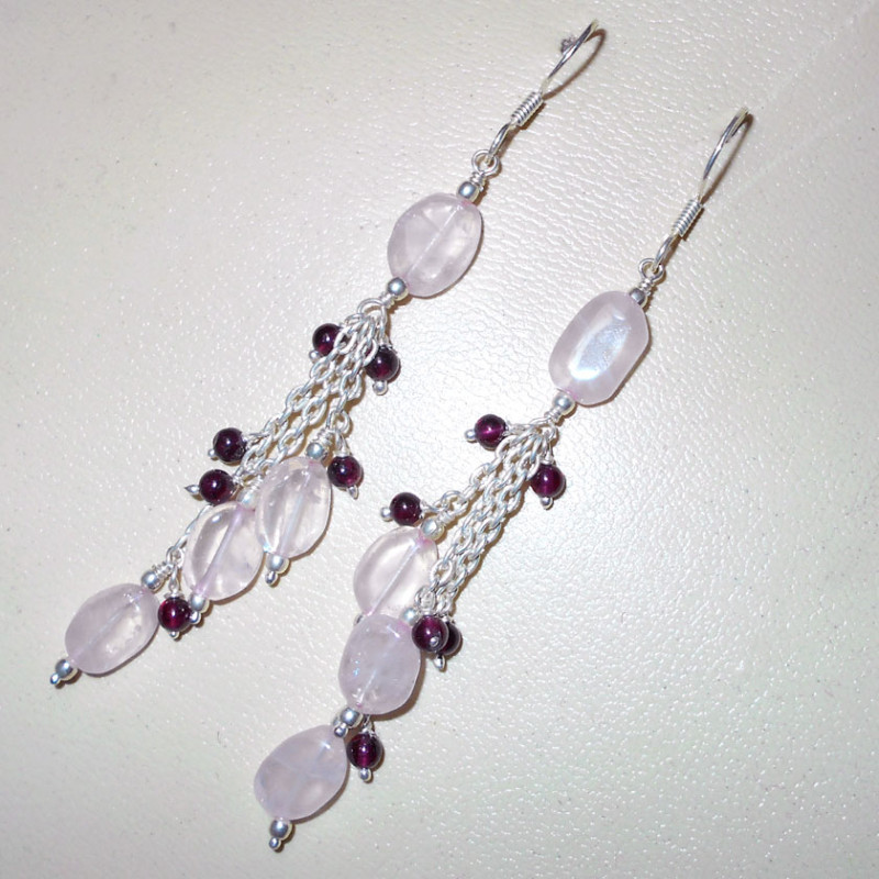 Rose quartz, Garnet C - BDJ995- Fabulous Trendy silver gems Beads Necklace Collection