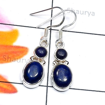 Lapis Cab H - SPE967-925 Sterling Silver with Cab Lapis Handmade Wholesale Ear
