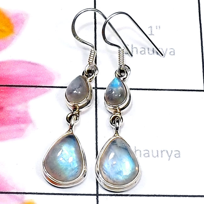 Rainbow Moonstone B - SPE963-Semiprecious Cab Rainbow Moonstone 925 Silver Manufacture