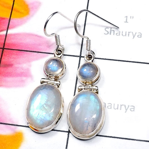 Rainbow Moonstone C - SPE963-Semiprecious Cab Rainbow Moonstone 925 Silver Manufacture