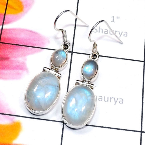 Rainbow Moonstone O - SPE963-Semiprecious Cab Rainbow Moonstone 925 Silver Manufacture