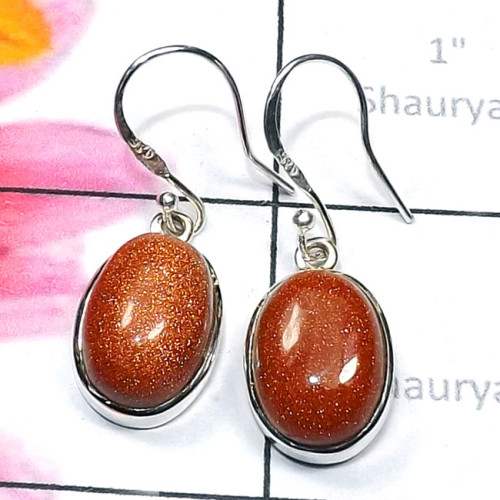Gold Sand Stone A - SPE946-Sterling 925 Silver Cab Gemstone Handmade Plain Earring