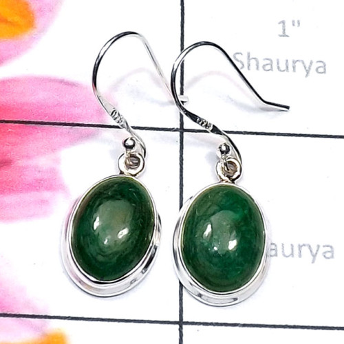 Serpentine C - SPE946-Sterling 925 Silver Cab Gemstone Handmade Plain Earring
