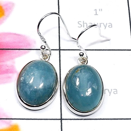 Aquamarine E - SPE946-Sterling 925 Silver Cab Gemstone Handmade Plain Earring