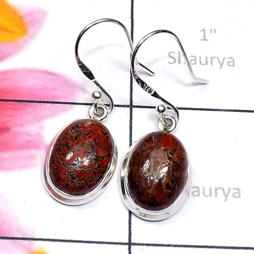 Dinosaur Bone F - SPE946-Sterling 925 Silver Cab Gemstone Handmade Plain Earring
