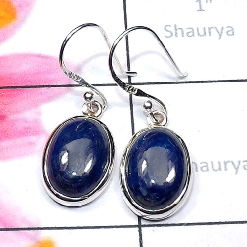 Blue Sapphire Corundum H - SPE946-Sterling 925 Silver Cab Gemstone Handmade Plain Earring