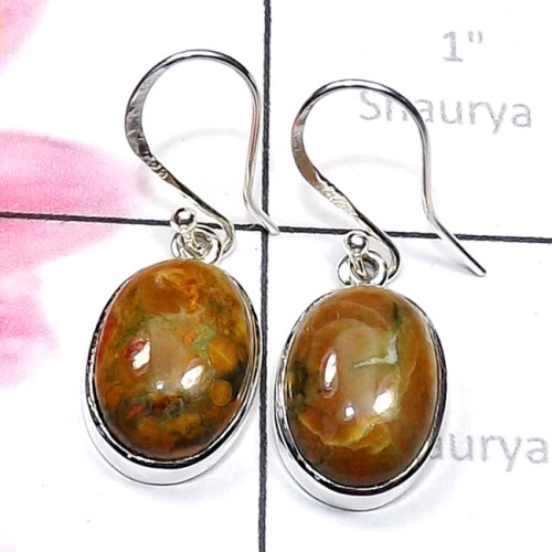 Rhyolite O - SPE946-Sterling 925 Silver Cab Gemstone Handmade Plain Earring