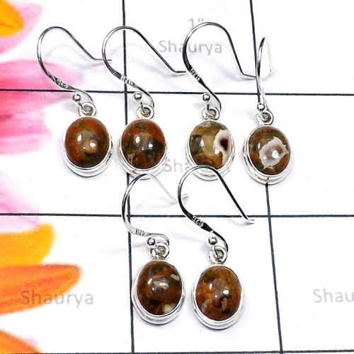 3 Pair Rhyolite C - SVP895-Light Weight Cab Gemstone with 925 Silver 3 Pair Wholesal 3 Pair Rhyolite C - SVP895-Light Weight Cab Gemstone with 925 Silver 3 Pair Wholesal