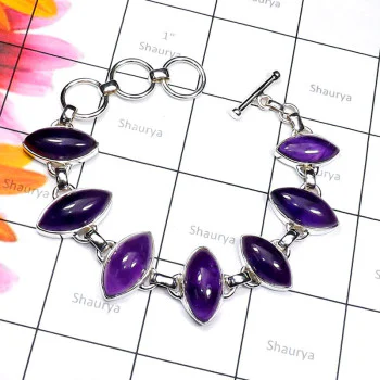 Amethyst Cab A - SPB959-925 Plain Silver with Cab Amethyst Handmade Stunning Brac Amethyst Cab A - SPB959-925 Plain Silver with Cab Amethyst Handmade Stunning Brac