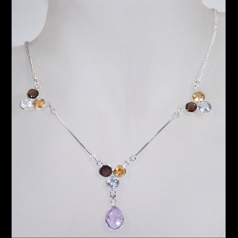 23 inch Multi Cut Gemstone C - BZN995-Semiprecious Cut n Cab Gemstone 925 Sterling Silver 23 in 23 inch Multi Cut Gemstone C - BZN995-Semiprecious Cut n Cab Gemstone 925 Sterling Silver 23 in