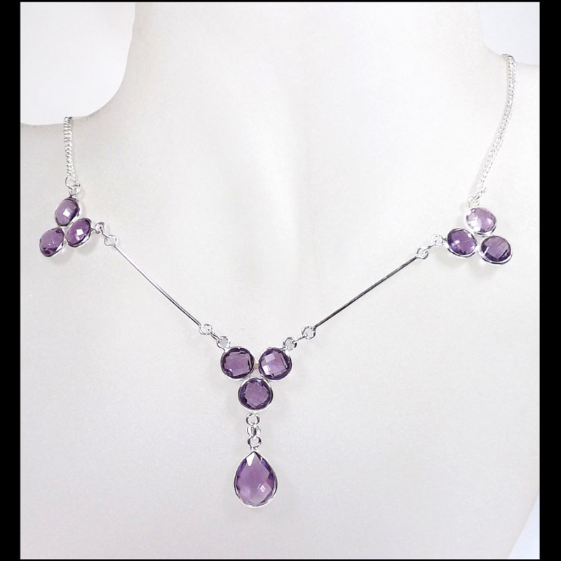 23 inch Amethyst O - BZN995-Semiprecious Cut n Cab Gemstone 925 Sterling Silver 23 in 23 inch Amethyst O - BZN995-Semiprecious Cut n Cab Gemstone 925 Sterling Silver 23 in