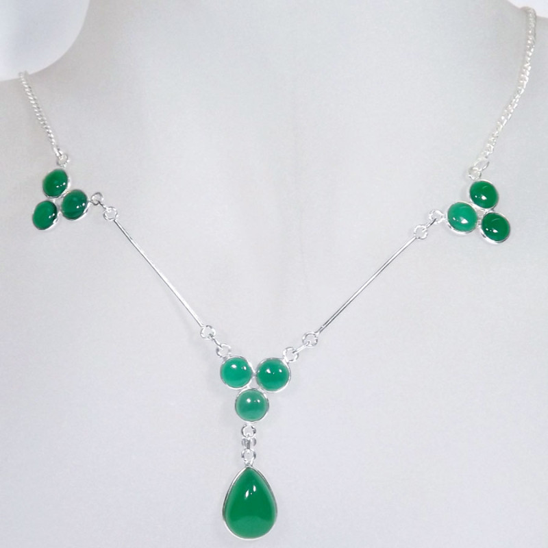 23 inch Green Onyx F - BZN994-23 inch 925 Silver with Genuine Cut n Cab Gemstone Elegan 23 inch Green Onyx F - BZN994-23 inch 925 Silver with Genuine Cut n Cab Gemstone Elegan