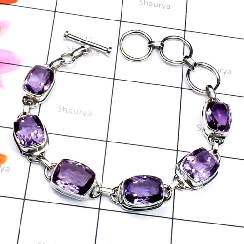 Amethyst cut O - SPB955-925 Sterling Silver with Cut Amethyst Handmade Trendy Bra Amethyst cut O - SPB955-925 Sterling Silver with Cut Amethyst Handmade Trendy Bra