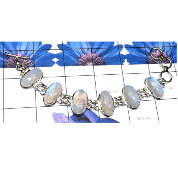 Rainbow Moonstone C - SPB947-Cab Rainbow Moonstone 925 Sterling Silver Trendy Bracelet Rainbow Moonstone C - SPB947-Cab Rainbow Moonstone 925 Sterling Silver Trendy Bracelet