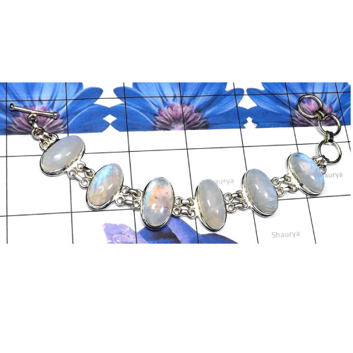 Rainbow Moonstone C - SPB947-Cab Rainbow Moonstone 925 Sterling Silver Trendy Bracelet Rainbow Moonstone C - SPB947-Cab Rainbow Moonstone 925 Sterling Silver Trendy Bracelet