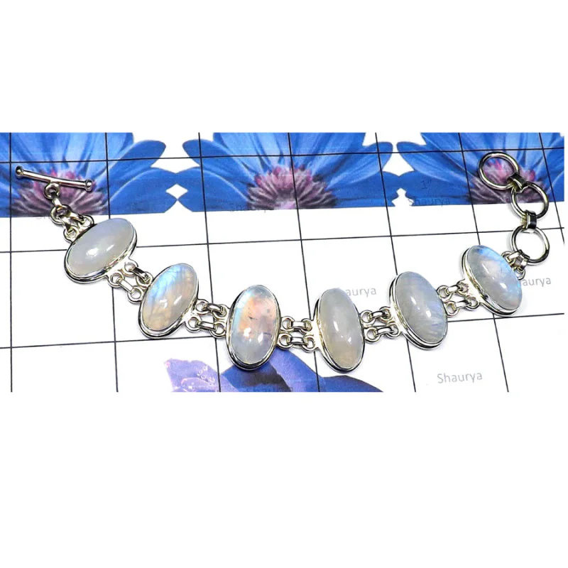 Rainbow Moonstone C - SPB947-Cab Rainbow Moonstone 925 Sterling Silver Trendy Bracelet Rainbow Moonstone C - SPB947-Cab Rainbow Moonstone 925 Sterling Silver Trendy Bracelet