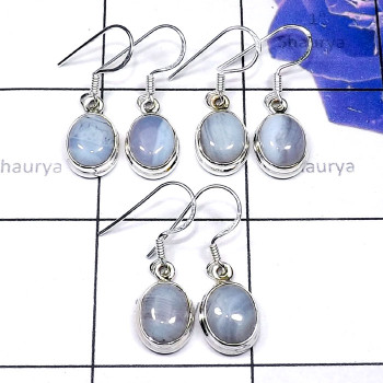 Blue Lace Agate O - SVP891-Semiprecious Cab Gemstone 925 Sterling Silver 3 Pair Hand Blue Lace Agate O - SVP891-Semiprecious Cab Gemstone 925 Sterling Silver 3 Pair Hand