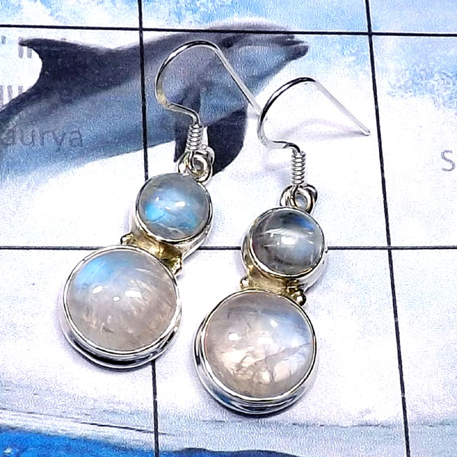 Rainbow Moonstone C - SPE941-Cab Rainbow Two Stone 925 Silver Manufacturer Trendy Earr