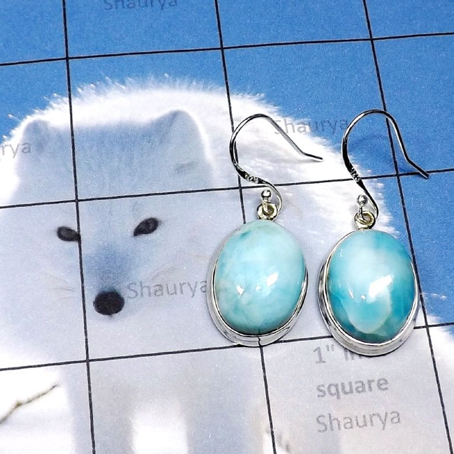 Larimar B - LDS988-Larimar Cab with 925 Sterling Silver Wholesale Plain Earr Larimar B - LDS988-Larimar Cab with 925 Sterling Silver Wholesale Plain Earr