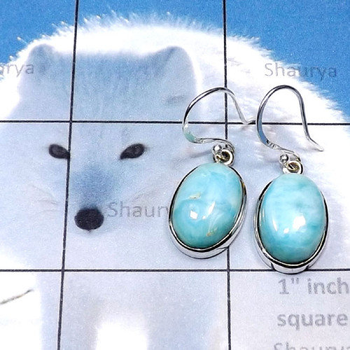 Larimar O - LDS988-Larimar Cab with 925 Sterling Silver Wholesale Plain Earr Larimar O - LDS988-Larimar Cab with 925 Sterling Silver Wholesale Plain Earr