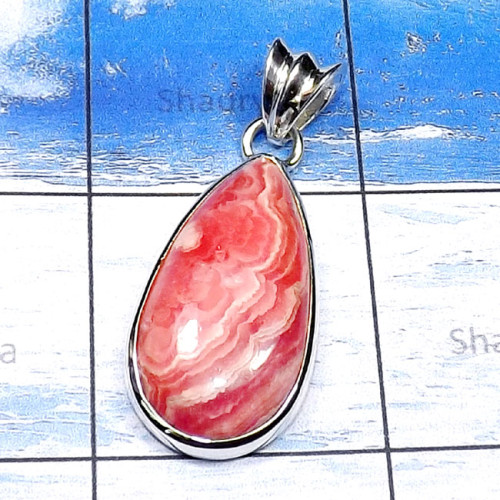 Rodochrosite O - ISP851-925 Sterling Silver with Cab Gemstone Handmade Plain Pend Rodochrosite O - ISP851-925 Sterling Silver with Cab Gemstone Handmade Plain Pend