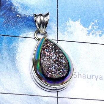 Window Druzy A - DZP984-925 Sterling Silver with Window Druzy Elegant Pendant