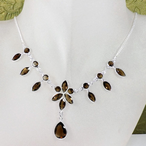 18 inch Smokey B - SCN996-Sterling 925 Silver Genuine Gemstone 18 inch  Handmade Be