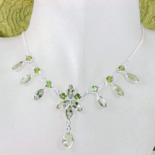 18 inch Green Amethyst C - SCN996-Sterling 925 Silver Genuine Gemstone 18 inch  Handmade Be